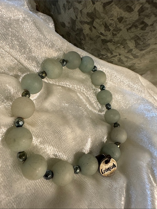 Erimish Jewelry - Erimish Sage Green Matte Beaded Bracelet with Hematite Accent Beads